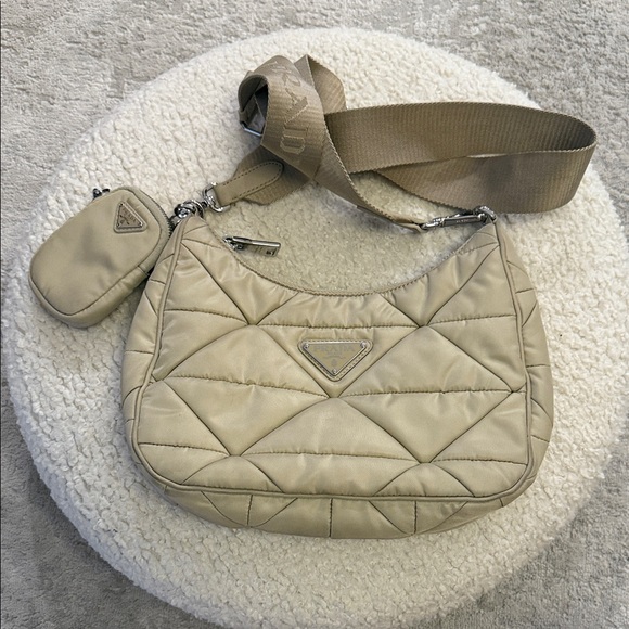 Prada Taupe Quilted Shoulder re-nylon Bag - Picture 1 of 6
